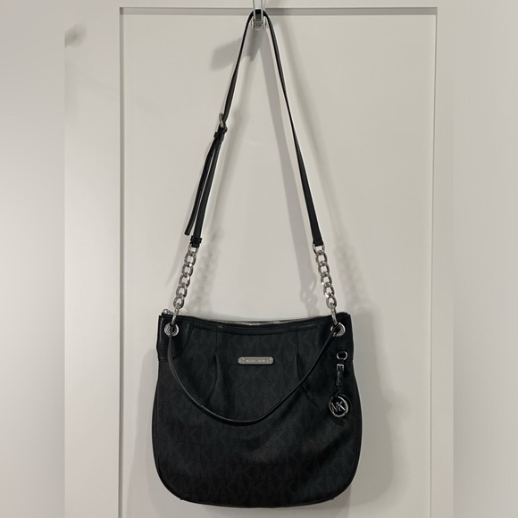 Michael Kors Jet Set Purse Convertible Shoulder Crossbody Hobo Bag Black Logo - Picture 2 of 16